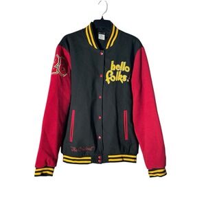 Disney Store Mickey Mouse Pluto Jacket Mens XL Black Red Varsity Hello Folks #HR